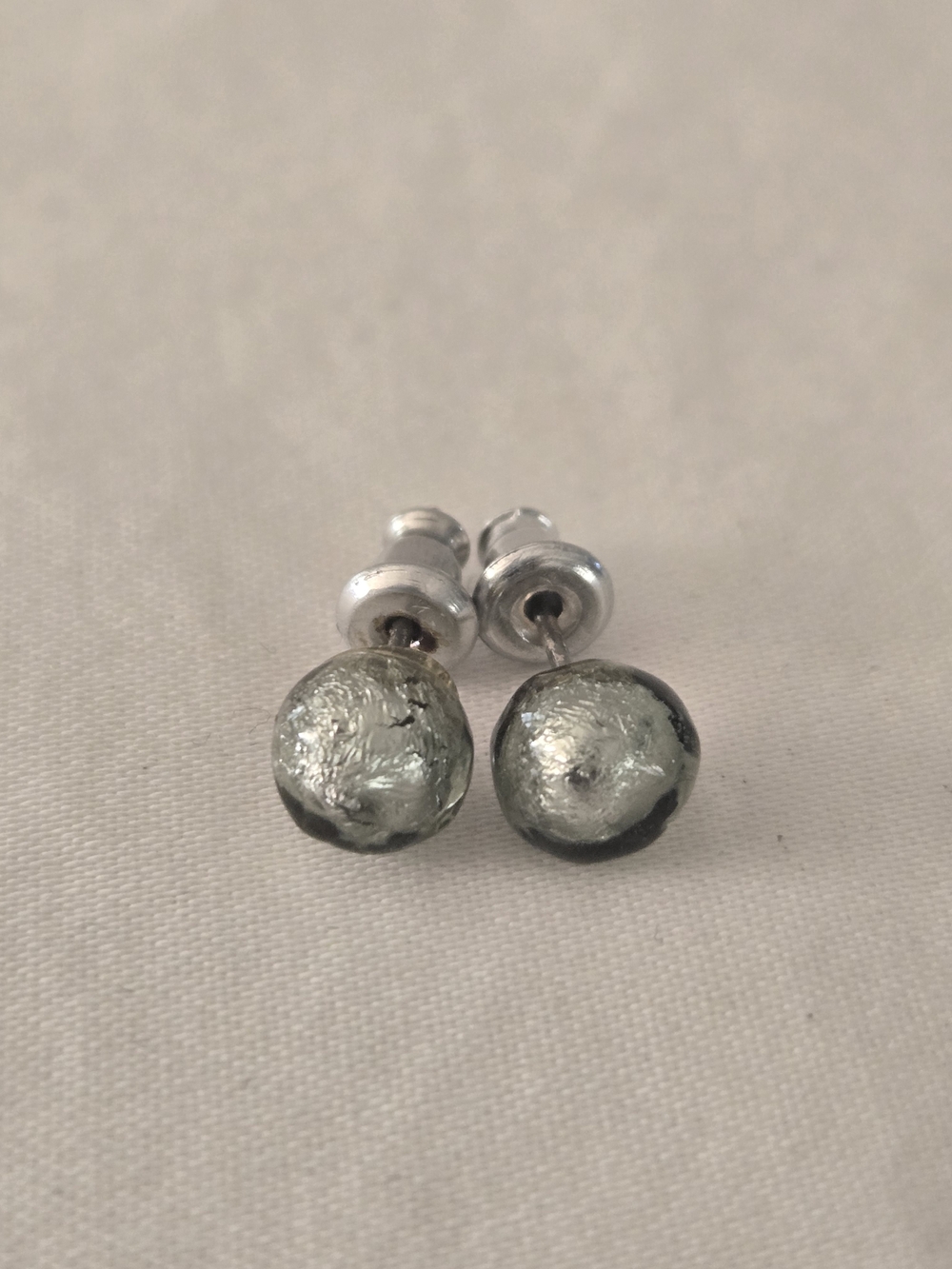 Murano Silver Foil Glass Ball Stud Earrings